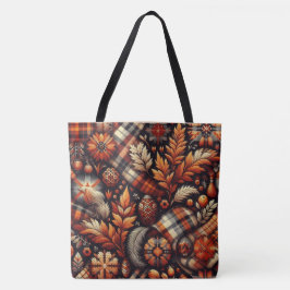 Herfst Autumn Plaid Bladeren Sinaasappel Black Bei Tote Bag