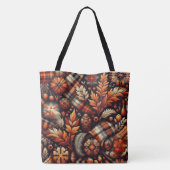 Herfst Autumn Plaid Bladeren Sinaasappel Black Bei Tote Bag (Achterkant)
