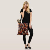 Herfst Autumn Plaid Bladeren Sinaasappel Black Bei Tote Bag (Op model)