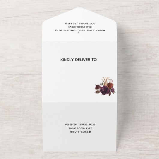 Herfst Autumn Plum Paars Boho Elegant Waterverf All In One Uitnodiging (Buitenkant)