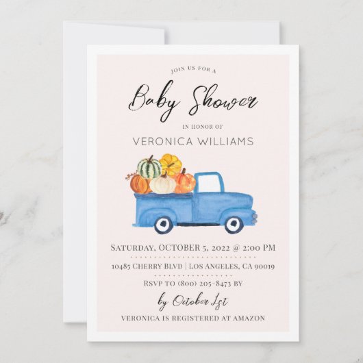 Herfst Autumn Pumpkin Baby shower Uitnodiging (Voorkant)
