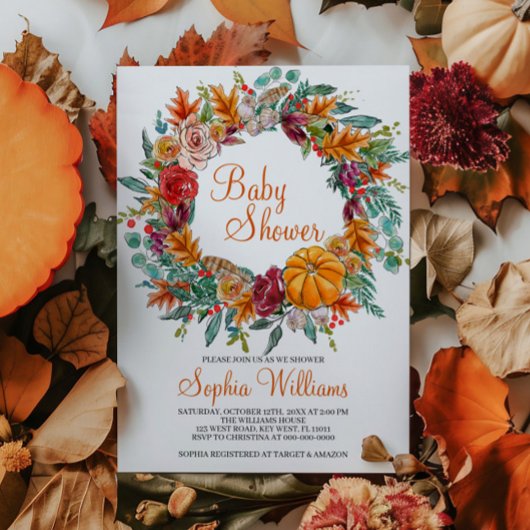 Herfst Autumn Pumpkin Baby shower Uitnodiging