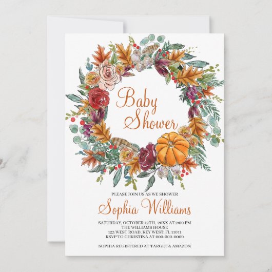 Herfst Autumn Pumpkin Baby shower Uitnodiging (Voorkant)