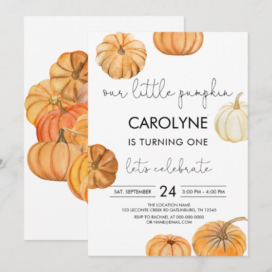 Herfst Autumn Pumpkin Birthday Uitnodiging (Voorkant / Achterkant)