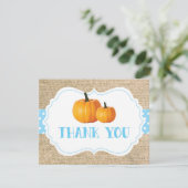 Herfst Autumn Pumpkin Blue Burlap Dank u wel Bedankkaart (Staand voorkant)