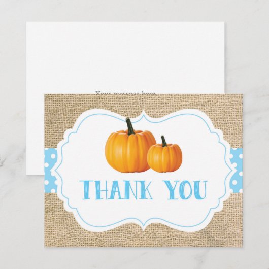 Herfst Autumn Pumpkin Blue Burlap Dank u wel Bedankkaart (Voorkant / Achterkant)