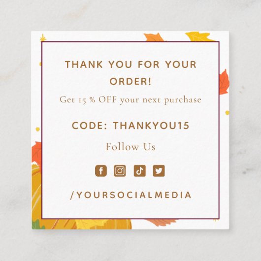 Herfst Autumn Pumpkin Hartelijk dank voor uw korti Vierkante Visitekaartje (Achterkant)