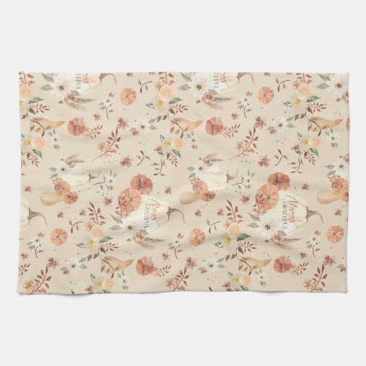 Herfst Autumn Pumpkin Leaves BOHO Floral Grateful Theedoek (Horizontaal)