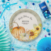 Herfst Autumn Pumpkin Sunflower n Sage Green Gingh Papieren Bordje (Feest)