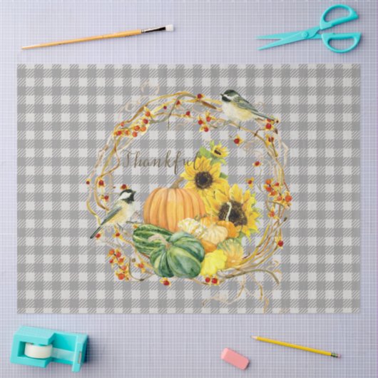 Herfst Autumn Pumpkin Sunflower Thankful Chickadee Tissuepapier (Craft)