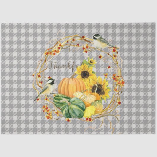 Herfst Autumn Pumpkin Sunflower Thankful Chickadee Tissuepapier (Voorkant)