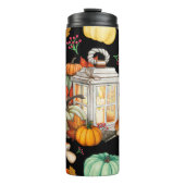 Herfst Autumn Pumpkin thema zwart Thermosbeker (Voorkant)