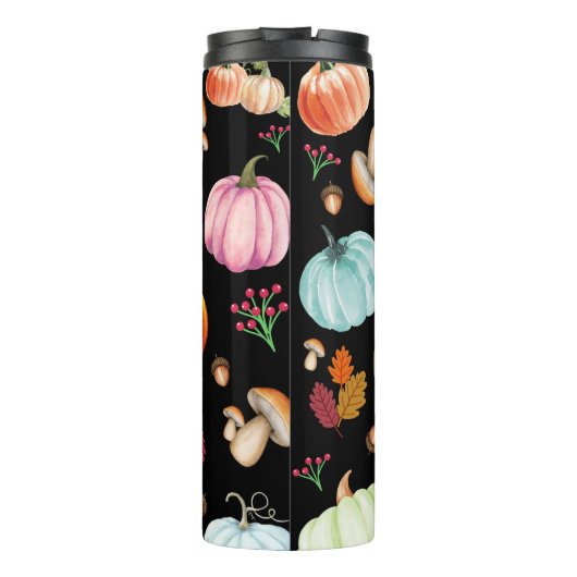 Herfst Autumn Pumpkin thema zwart Thermosbeker (Achterkant)