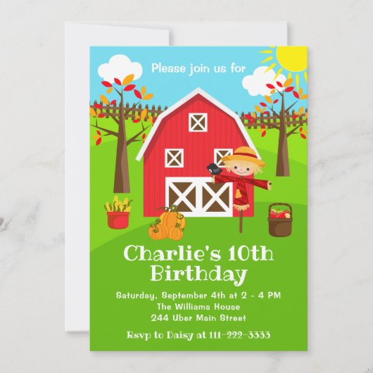 Herfst Autumn Red Barnyard Verjaardag Kaart (Voorkant)