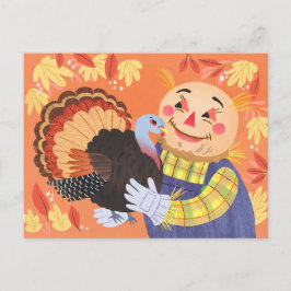 Herfst Autumn Scarecrow en Turkije Briefkaart