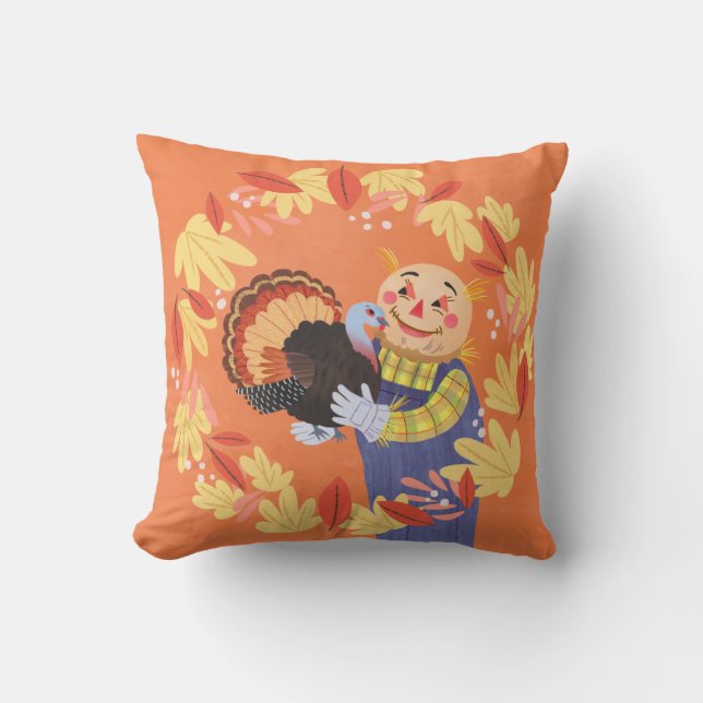 Herfst Autumn Scarecrow en Turkije Kussen (Voorkant)