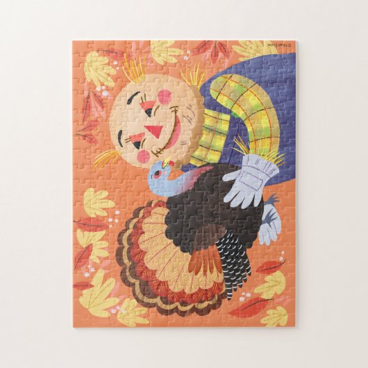 Herfst Autumn Scarecrow en Turkije Legpuzzel (Verticaal)
