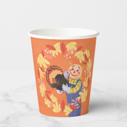 Herfst Autumn Scarecrow en Turkije Papieren Bekers (Achterkant)
