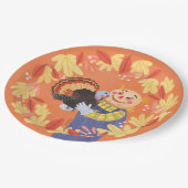 Herfst Autumn Scarecrow en Turkije Papieren Bordje (Gekanteld)