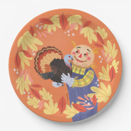 Herfst Autumn Scarecrow en Turkije Papieren Bordje