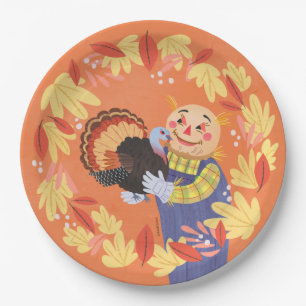 Herfst Autumn Scarecrow en Turkije Papieren Bordje