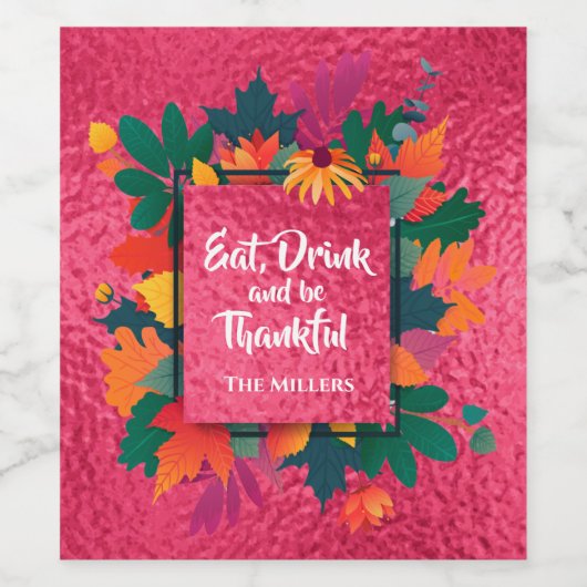 Herfst Autumn Thanksgiving Bladeren en zonnebloeme Wijn Etiket (Enkel label)