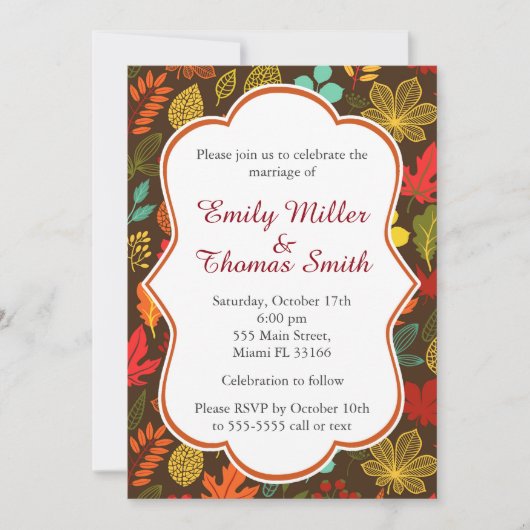 Herfst Autumn verlaat huwelijksfeest Kaart (Voorkant)