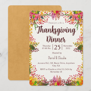 Herfst Autumn verlaat Thanksgiving Dinner Invitati Kaart
