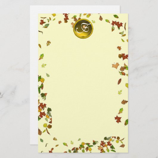 HERFST / AUTUMN VERLAAT TOPAZ GEMSTONE MONOGRAM BRIEFPAPIER (Voorkant / Achterkant)