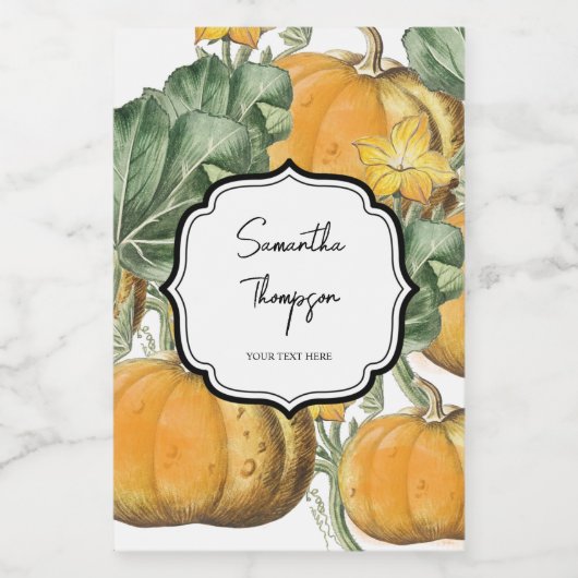 Herfst Autumn Waterverf  pompoenen Wijn Etiket (Enkel label)