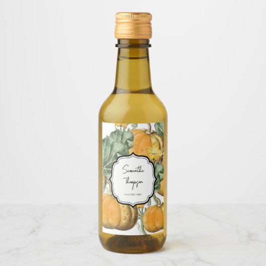 Herfst Autumn Waterverf  pompoenen Wijn Etiket (Voorkant)