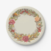 Herfst/Autumnal Floral Wreatal Thanksgiving Papieren Bordje (Voorkant)