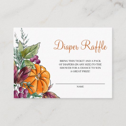 Herfst Autunm Pompoen Baby shower Luier Raffle Kaa Informatiekaartje (Voorkant)