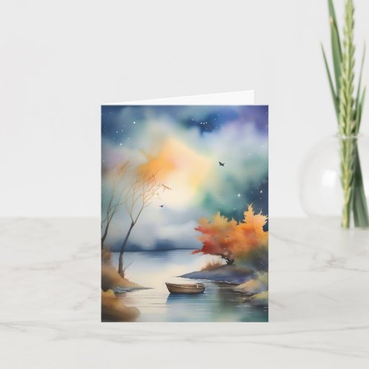 Herfst avondscène B - Waterverven & Pen Feestdagen Kaart (Voorkant)