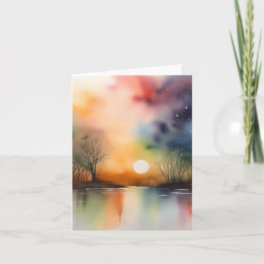 Herfst avondscène C - Waterverven & Pen Feestdagen Kaart (Voorkant)