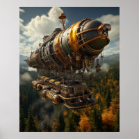 Herfst Avontuur Steampunk Zeppelin over Bos