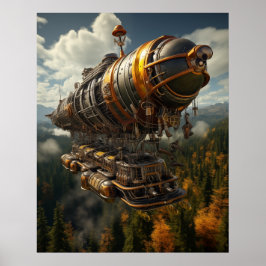 Herfst Avontuur Steampunk Zeppelin over Bos Poster