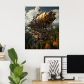 Herfst Avontuur Steampunk Zeppelin over Bos Poster (Thuiskantoor)