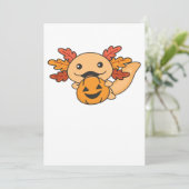 Herfst Axolotl Met Herfstbladeren Pompoen Herfst Feestdagenkaart (Staand voorkant)