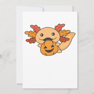 Herfst Axolotl Met Herfstbladeren Pompoen Herfst Feestdagenkaart