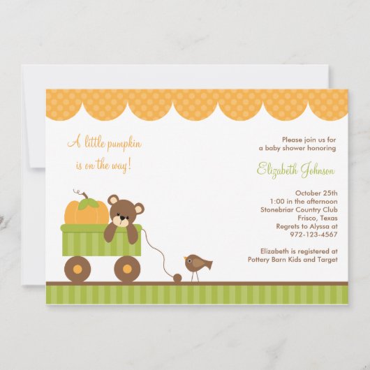 Herfst Baby Beer in Wagon Invitations Kaart (Voorkant)