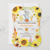 Herfst Baby Boy Douche Uitnodiging Zonnebloem Olif (Voorkant)