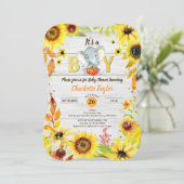 Herfst Baby Boy Douche Uitnodiging Zonnebloem Olif (Staand voorkant)