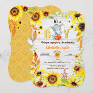 Herfst Baby Boy Douche Uitnodiging Zonnebloem Olif