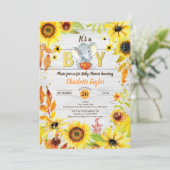 Herfst Baby Boy Douche Uitnodiging Zonnebloem Olif (Staand voorkant)
