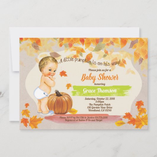 Herfst baby douche  retro pompoen kaart (Voorkant)