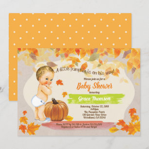 Herfst baby douche  retro pompoen kaart