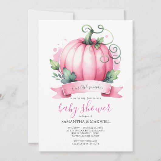 Herfst baby douche uitnodigingen kleine pompoen me (Voorkant)