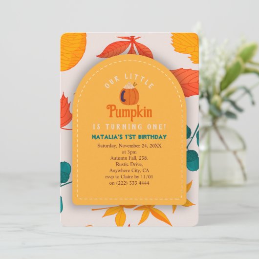 Herfst baby eerste verjaardagsuitnodiging kaart (Staand voorkant)