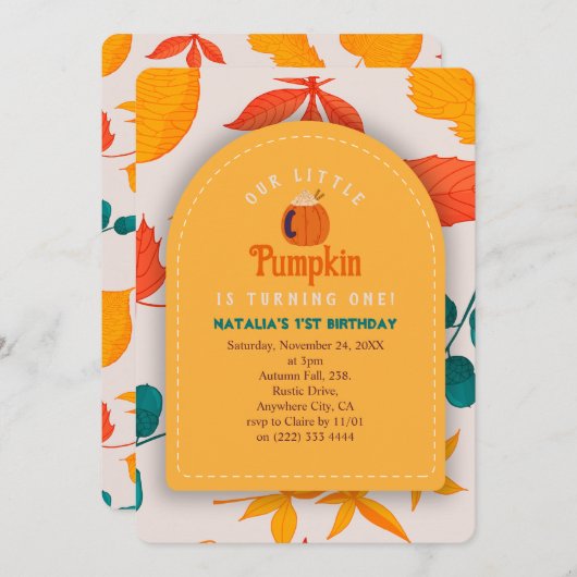 Herfst baby eerste verjaardagsuitnodiging kaart (Voorkant / Achterkant)